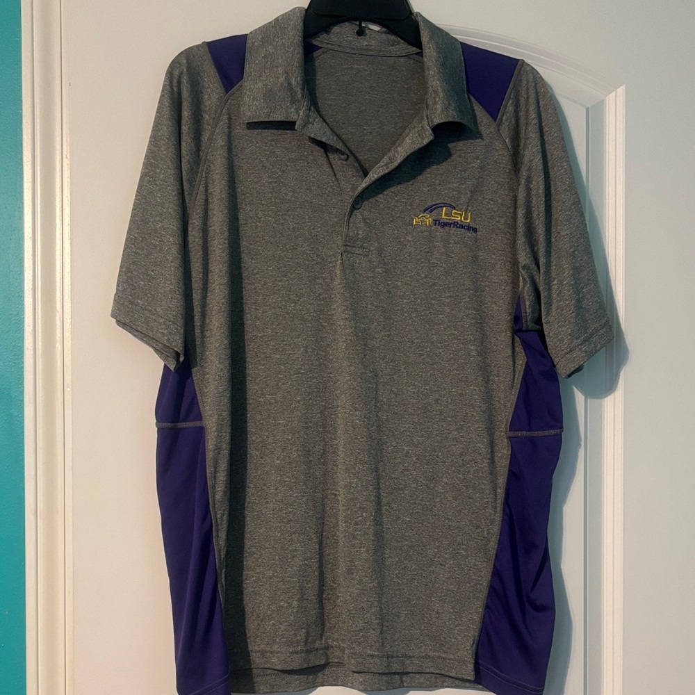 Gray and Purple Men's LSU Racing Polo Shirt